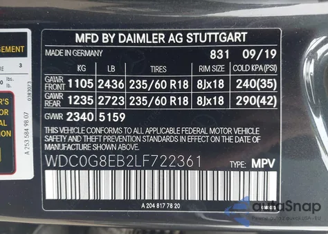 2020 Mercedes-Benz Glc 300 4Matic z USA, uszkodzony, nr VIN WDC0G8EB2LF722361